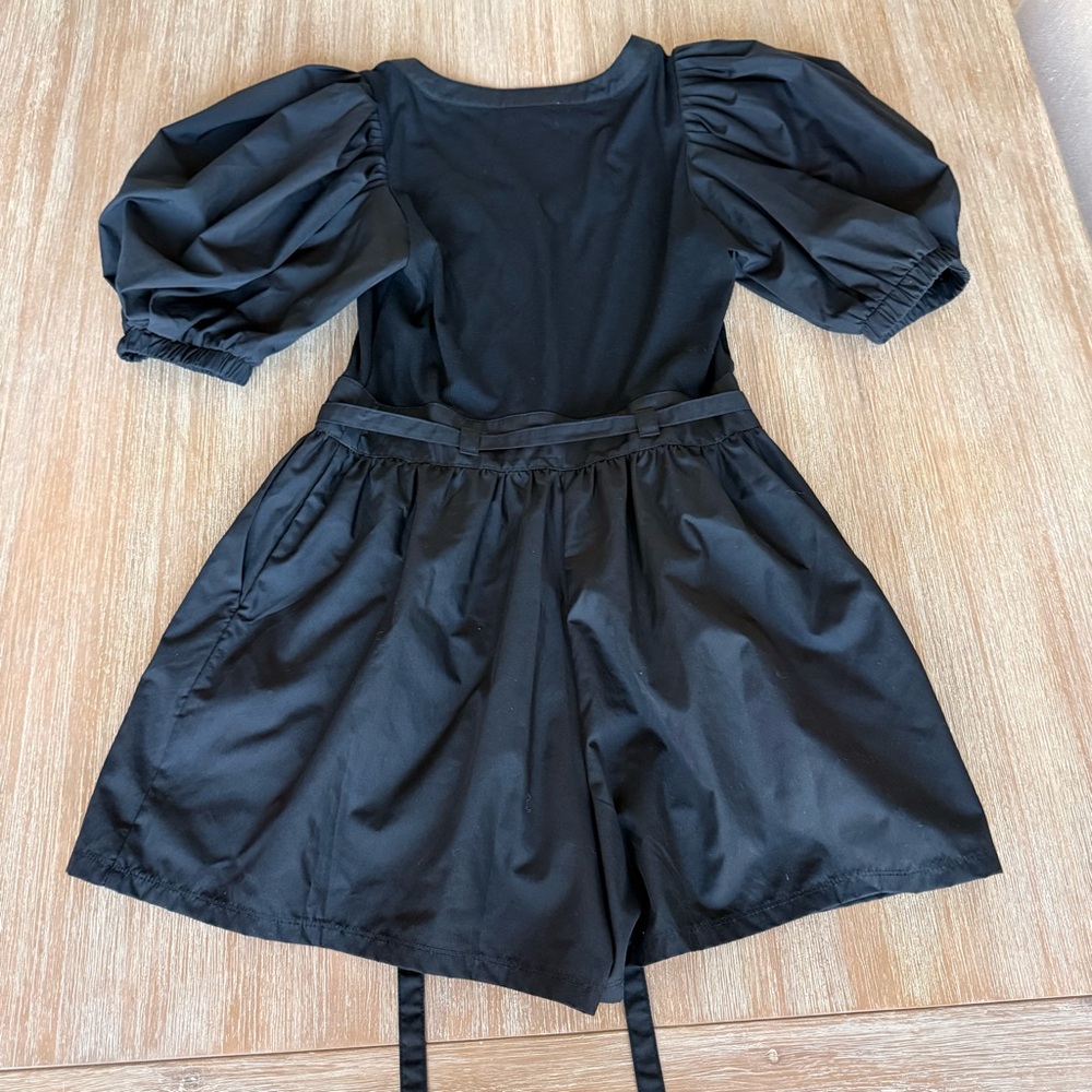 MABLE puff sleeve black romper, tie waist, Georgina, Small - Picture 8 of 9